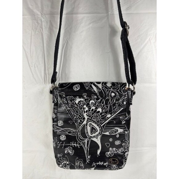 SAKROOTS Artist Circle Small Messenger crossbody Bag- PEACE- Black/white - Picture 3 of 12